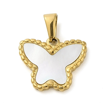 Resin Imitation White Shell Pendants, Golde Tone 304 Stainless Steel Charms, Butterfly, 17x20x2mm, Hole: 7.8x3.3mm