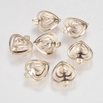 Glass Rhinestone Charms, with Iron Findings, Heart, Golden, 14x12x5mm, Hole: 1mm