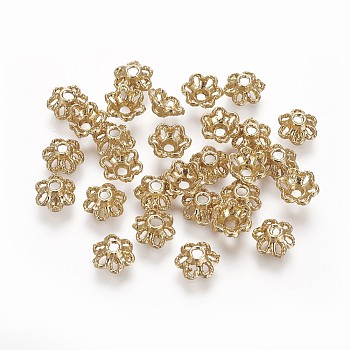Alloy Fancy Bead Caps, Long-Lasting Plated, Flower, Real 18K Gold Plated, 6.5x2.7mm, Hole: 1.4mm