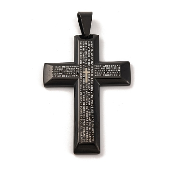 304 Stainless Steel Big Pendants, Message Charms, Cross Charm, Religion, Black, 60x41x4.5mm, Hole: 6x10mm