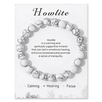 Natural Howlite Beaded Stretch Bracelets, Round, 7-1/2 inch(19cm)