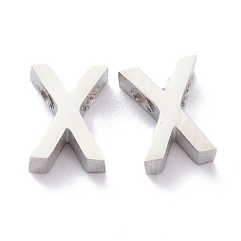 304 Stainless Steel Charms, Alphabet, Stainless Steel Color, Letter.X, 8x6x3mm, Hole: 1.8mm