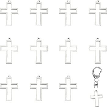 12Pcs 304 Stainless Steel Open Back Bezel Pendants, For DIY UV Resin, Epoxy Resin, Pressed Flower Jewelry, Cross, Stainless Steel Color, 32.5x22x3mm, Hole: 2mm