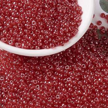 MIYUKI Round Rocailles Beads, Japanese Seed Beads, (RR166) Transparent Ruby Luster, 8/0, 3mm, Hole: 1mm, about 422~455pcs/bottle, 10g/bottle