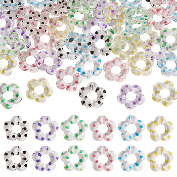 Pandahall 48Pcs 6 Colors Transparent Plastic Bead Frame, Flower with Polka Dot Pattern, Mixed Color, 19x20x4mm, Hole: 1.6mm, 8pcs/color