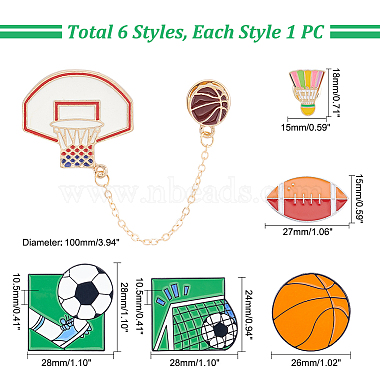 unicraftale 6個 6 スタイルのバドミントン & バスケットボール & フットボール エナメル ピン(JEWB-UN0001-03)-2