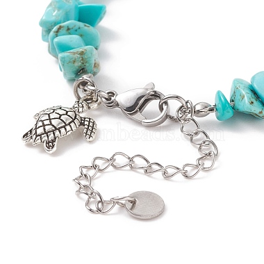 Synthetic Turquoise(Dyed) Chips & Imitation Pearl Beaded Bracelet with Alloy Turtle Charm(BJEW-TA00145)-5