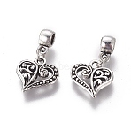 Alloy European Dangle Charms, Large Hole Beads, Heart, Antique Silver, 24mm, Pendant: 14x13x3mm, Hole: 4mm(PALLOY-E511-12AS)