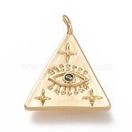 Brass Pendants, with Cubic Zirconia, Triangle with Eye, Real 18K Gold Plated, 23.5x19x3mm, Hole: 3mm(ZIRC-L099-025G)