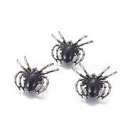 Natural Black Agate Brooch, with Brass Findings and Glass, Spider, Antique Silver, 34~35x41~42x7mm, Hole: 3x5mm(G-A176-C05)