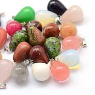 Teardrop Natural & Synthetic Mixed Stone Pendants, with Platinum Tone Brass Findings, 21~24x12~14mm, Hole: 2x7mm(G-Q435-M)