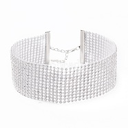 12 Row Crystal Rhinestone Choker Necklace, Wide Rhinestone Necklace for Women, Platinum, 12.4 inch(31.5cm)(NJEW-F289-02B-P)