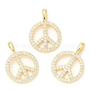 Rack Plating Brass Micro Pave Cubic Zirconia Pendants, Long-Lasting Plated, Lead Free & Cadmium Free, Flat Round, Real 18K Gold Plated, 22.5x16x1.5mm, Hole: 4.5x2mm(KK-A185-32G)