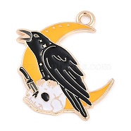 Alloy Pendants, with Enamel, Light Gold, Moon with Raven, 26x25.5x1.5mm, Hole: 2mm(ENAM-R004-03KCG-04)