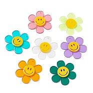 Transparent Acrylic Big Pendants, Sunflower with Smiling Face Charm, Mixed Color, 55x50.5x6mm, Hole: 2.5mm(OACR-P012-AM)