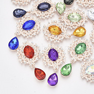 Rose Gold Plated Alloy Cabochons, with Resin Rhinestone and Crystal Glass Rhinestone, Faceted, Oval and Teardrop, Mixed Color, 45x24x5mm(RB-S066-01RG)