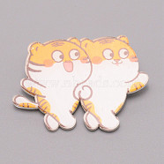 Double Tiger Chinese Zodiac Acrylic Brooch, Lapel Pin for Chinese Tiger New Year Gift, White, Orange, 32x43x7mm(JEWB-WH0022-08)