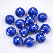 Plating Acrylic Beads, Metal Enlaced, Round, Blue, 9~10x9mm, Hole: 2mm, about 1000pcs/500g(PACR-S186-10mm-A02)