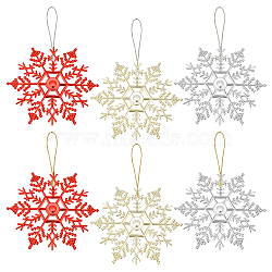 3 Bags 3 Colors Glitter Snowflake Plastic Pendant Decorations, with Threads, for Christmas Tree Decorations, Mixed Color, 165x0.8mm, 12pcs/bag, 1 bag/color(AJEW-GA0006-08)