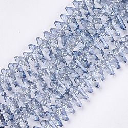 Electroplate Glass Beads Strands, Faceted, Fan, Light Steel Blue, 10x12.5x4mm, Hole: 1mm, about 90pcs/strand, 19.2 inch(EGLA-S176-05B-B06)
