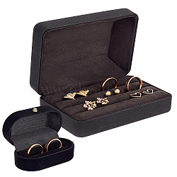 2Pcs 2 Styles Rectangle & Oval PU Leather Finger Ring Display Boxes, Jewelry Organizer Case with Velvet Inside for Rings Storage, Black, 7.4~12.6x3.9~8x3.4~4.65cm, 1pc/style(CON-FG0001-10)