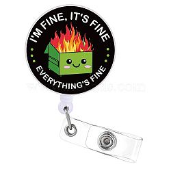 Flat Round ABS Plastic Badge Reel, Retractable Badge Holder, Funny I'm Fine It's Fine Everything's Fine Alligator Clip, Fire Pattern, 82x33mm(JEWB-WH0036-008)