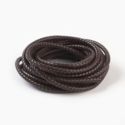 Braided Leather Cord, Leather Jewelry Cord, Jewelry DIY Making Material, Dyed, Round, Coconut Brown, 6mm, about 10.93 yards(10m)/bundle(WL-F009-B01-6mm)