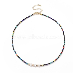 Shell Star & Glass Beaded Necklace for Women, Colorful, 17.09 inch(43.4cm)(NJEW-JN03910-03)