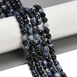 Natural Fire Crackle Agate Beads Strands, Dyed & Heated, Round, Faceted, Steel Blue, 5.5~6mm, Hole: 1mm, about 66pcs/strand, 14.37''~14.57''(36.5~37cm)(G-C082-A01-29)