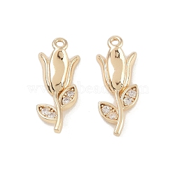 Brass Micro Pave Clear Cubic Zirconia Pendants, Flower Charms, Real 18K Gold Plated, 14.5x6x3mm, Hole: 0.8mm(KK-K351-43A-G)