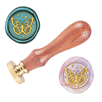 Wax Seal Stamp Set, Sealing Wax Stamp Solid Brass Head,  Wood Handle Retro Brass Stamp Kit Removable, for Envelopes Invitations, Gift Card, Butterfly Pattern, 83x22mm