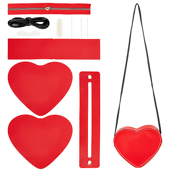 DIY Heart Coin Purse Pouch Making Kit, Including PU, Rope & Wire & Pin & Zinc Alloy Zipper, Red, 171x197x1.5mm, Hole: 1.4mm