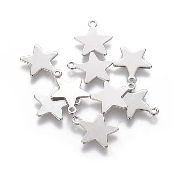 201 Stainless Steel Charms, Star, Stainless Steel Color, 15x12.5~13x0.5mm, Hole: 1.4mm
