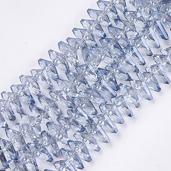 Electroplate Glass Beads Strands, Faceted, Fan, Light Steel Blue, 10x12.5x4mm, Hole: 1mm, about 90pcs/strand, 19.2 inch