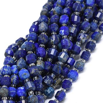 Natural Lapis Lazuli Beads Strands, with Seed Beads, Faceted, Bicone, Double Terminated Point Prism Beads, 5~7x6mm, Hole: 0.8mm, about 48pcs/strand, 15.55 inch(39.5cm)