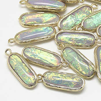 Resin Pendants, with Golden Tone Brass Findings, Oval, Thistle, 30x10.5x6.5mm, Hole: 1.5mm