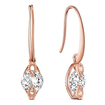SHEGRACE 925 Sterling Silver Earring, with Grade AAA Cubic Zirconia, Rhombus, Rose Gold, 32mm