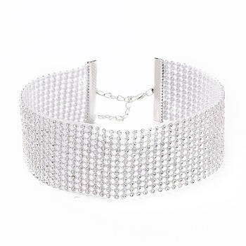 12 Row Crystal Rhinestone Choker Necklace, Wide Rhinestone Necklace for Women, Platinum, 12.4 inch(31.5cm)