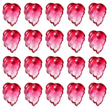 Autumn Theme Two-Tone Transparent Glass Charms, Leaf, Hot Pink, 13.5x10.5x3.5mm, Hole: 1.2mm
