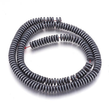 Non-magnetic Synthetic Hematite Beads Strands, Frosted, Heishi Beads, Flat Round/Disc, 6x2mm, Hole: 1mm, about 190pcs/strand, 15.7 inch(40cm)