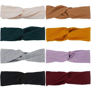 8Pcs 8 Colors Cloth Headband, Wide Cross Hair Accessories for Girls Women, Mixed Color, 500x20~70x2~8.5mm, 1pc/color