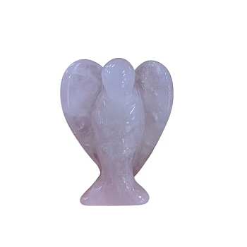 Natural Rose Quartz Carved Healing Angel Figurines, Reiki Energy Stone Display Decorations, Pearl Pink, 49x30mm