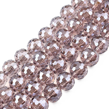 Electroplate Transparent Glass Beads Strands, AB Color, Faceted, Round, Rosy Brown, 9.5x9mm, Hole: 1.2mm, about 69pcs/strand, 24.41 inch(62cm)