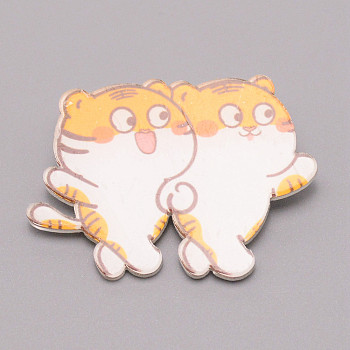 Double Tiger Chinese Zodiac Acrylic Brooch, Lapel Pin for Chinese Tiger New Year Gift, White, Orange, 32x43x7mm