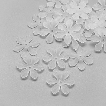6-Petal Transparent Acrylic Bead Caps, Frosted, Clear, 27.5x24x5mm, Hole: 2.5mm, about 710pcs/500