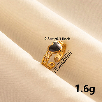 Fashionable Heart Enamel Open Cuff Ring, Simple Stainless Steel Jewelry for Women