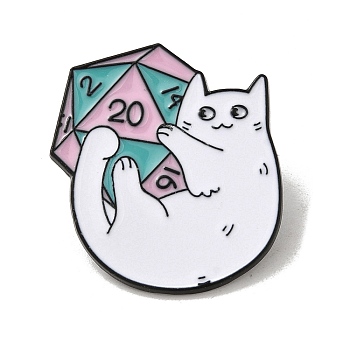 Cat & Crystal Cluster Theme Enamel Pins, Black Alloy Badge for Backpack Clothes, White, 28x27x1.5mm
