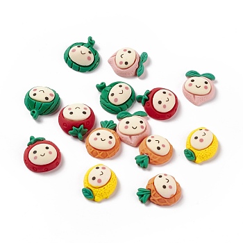 Opaque Resin Cabochons, Peach & Watermelon & Lemon, Mixed Shapes with Smiling Face, Mixed Color, 17~23.5x18~22x8mm
