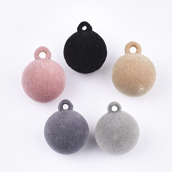 Flocky Acrylic Pendants, Round, Mixed Color, 24x20mm, Hole: 1.8mm
