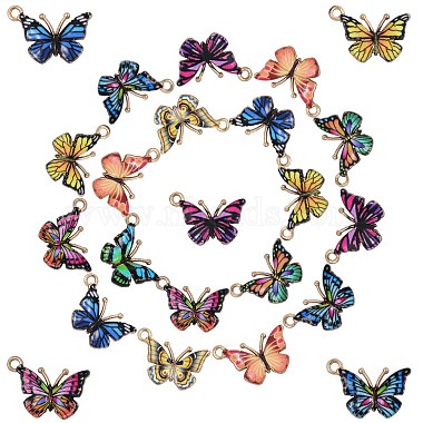 Light Gold Mixed Color Butterfly Alloy+Enamel Pendants